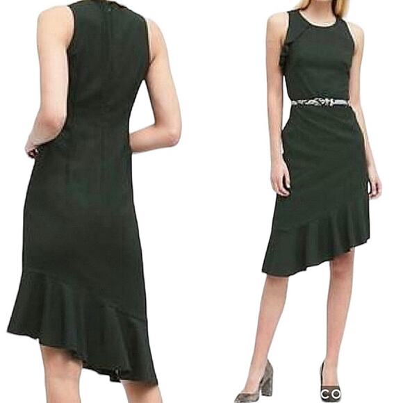 Banana Republic Dresses & Skirts - Banana Republic Sleeveless Asymmetrical Flounce Dress Size 4 Green Quiet Luxury